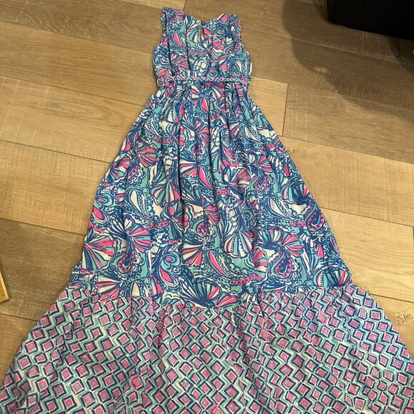LILLY PULITZER GIRLS MEDIUM 7/8 LONG FLORAL MAXI DRESS TARGET - Picture 10 of 10